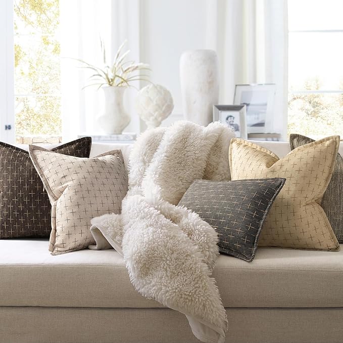 ZWJD Pillow Covers 22x22 Set of 2 Soft Polyester Textured Pillow Covers with Stylish Flange Edge Cozy Farmhouse Throw Pillows for Couch Bed Sofa Living Room