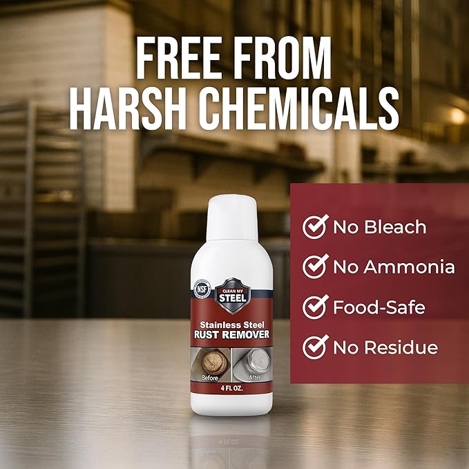 CLEAN MY STEEL Professional Stainless Steel Rust Stain Remover and Cleaner | NSF Approved | Non-Toxic & Food Safe | Quickly Cleans Commercial Equipment, Appliances, Grills, Sinks, and Tools – 4 oz