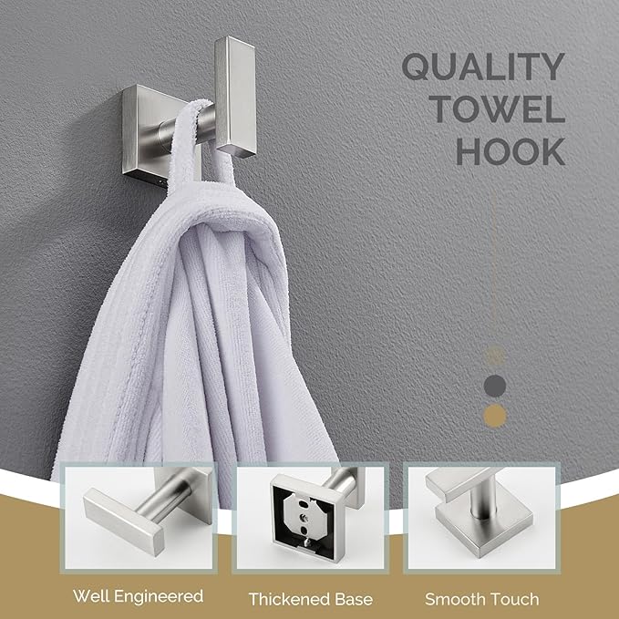 Angle Simple Bathroom Towel Hook, SUS304 Stainless Steel Single Shower Towel Hanger for Wall, Kitchen Cabinet Closet Coat Robe Holder Wall Mounted, Brushed Nickel