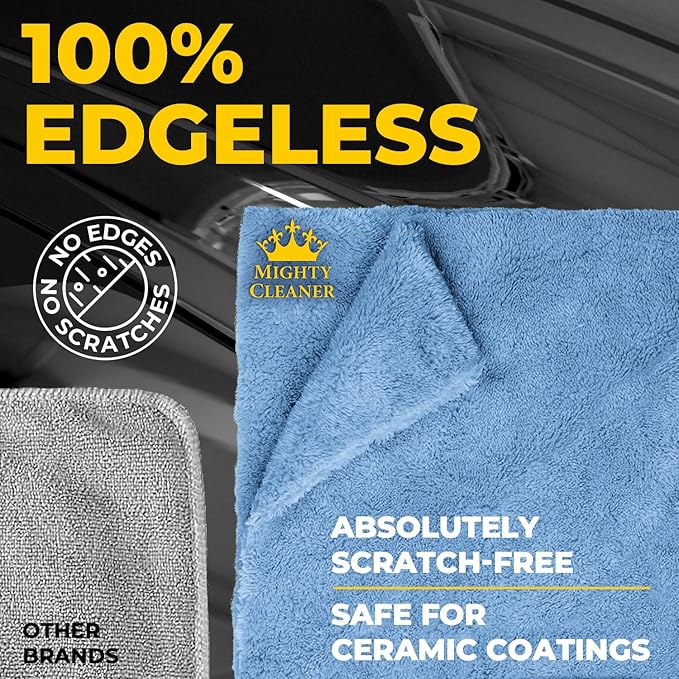 Edgeless Microfiber Towels for Cars – 6pk (12”x12”) - 540 GSM - Super Soft Detailing & Buffing – Scratch-Free & Absorbent Microfiber Cleaning Cloths for Car Polishing