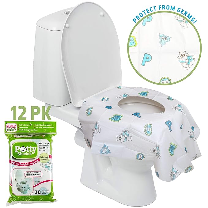 Toilet Seat Covers Disposable (12 Pack) - XL Waterproof Toilet Cover for Toddlers, Kids & Adults - Portable & Individually Wrapped for Travel, Potty Training, Vacations, Public Restrooms