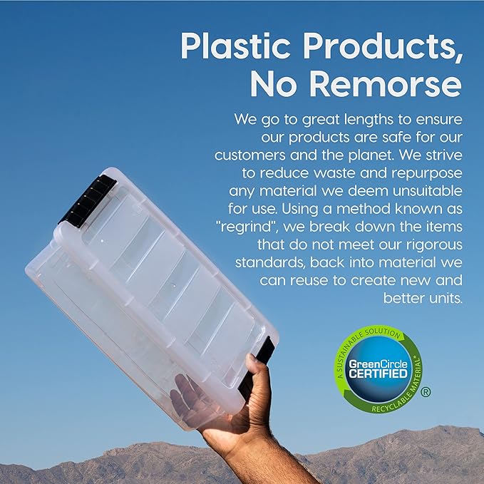 IRIS USA 32 Qt Stackable Plastic Storage Bins with Lids, 6 Pack - BPA-Free, Made in USA - See-Through Organizing Solution, Latches, Durable Nestable Containers, Secure Pull Handle - Clear