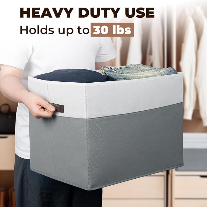Criusia Extra Large Storage Bins 4 Pack - 16x12in Closet Organizers and Storage Baskets for Organizing Clothes Toy Blanket - Fabric Storage Cubes Containers for Shelves - All Room Organization
