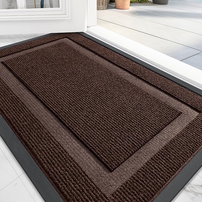 OLANLY Front Door Mat Indoor Outdoor Entrance, Waterproof All-Season, All-Weather Doormat, Sturdy Natural Rubber, Fade Resistant, Low Profile, Easy Clean Patio Porch Entryway Mat, 47x17, Dark Brown