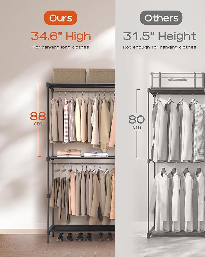 Clothes Rack, Portable Closet, 27.6 Inch Wardrobe Closet, Clothes Storage Organizer with Shelves and 2 Hanging Rods, Easy to Assembly, Black PCT001B01