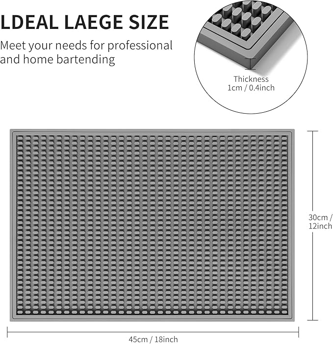 dish drying mat - 18" x 12" Grey silicone drying mat , kitchen counter dish drying mats,rubber dish drying mat, Applies to bar mat、coffee mat