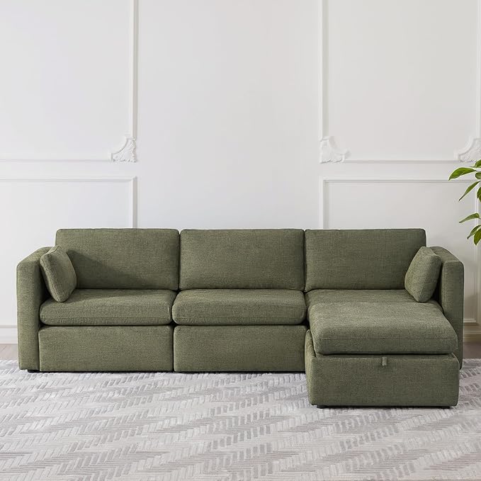 CHITA Oversized Modular Sectional Sofa, FSC Certified L Shaped Couch Reversible Chaise, Modular Sectional Couch for Living Room,112 inch Width, 4 Seat Modular Sofa with Storage Ottoman, Moss Green