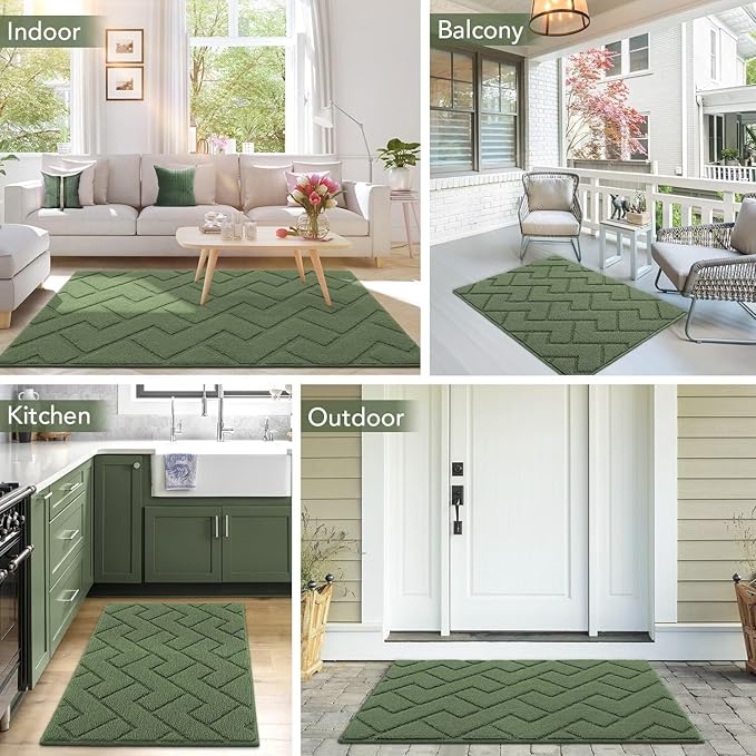 hicorfe Indoor Doormat,Front Back Door Mat Rubber Backing Non Slip Door Mats 24"x35" Absorbent Resist Dirt Entrance Doormat Inside Floor Mats for Entryway Washable Low-Profile(Green)