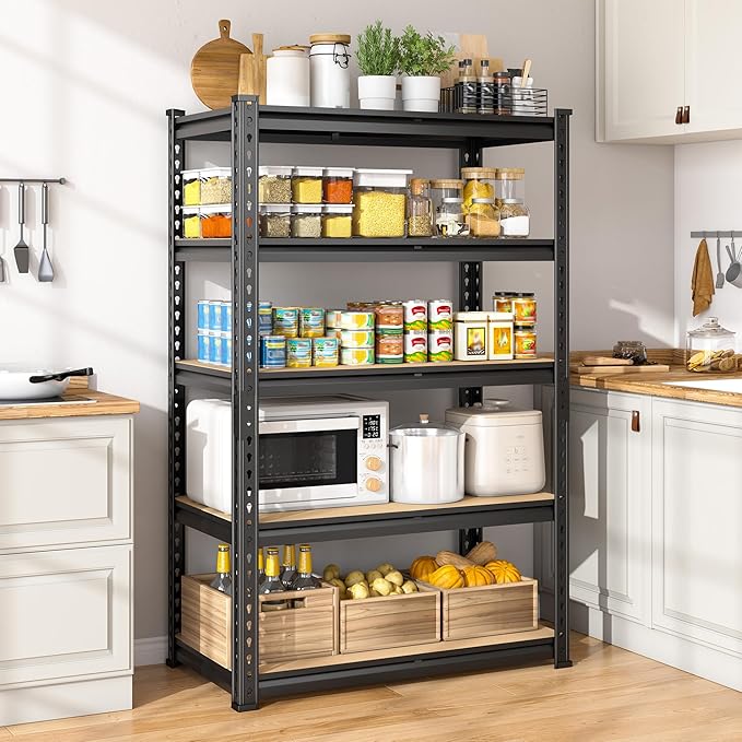 1980LBS Storage Shelves, 5-Tier Adjustable Pantry Shelves, Metal Shelving Unit for Kitchen, Pantry, Closet, Laundry, Garage, 59.8" H x 27.55" W x 11.81" D