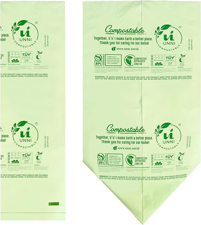 UNNI Compostable Trash Bags, 20-23 Gallon / 87 Liter, 30 Count, Extra Thick 1.0 mil Large Bin Liners for Food Scrap, BPI, CMA & OK compost HOME Certified, Meets ASTM D6400