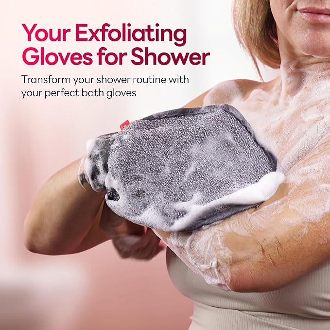 Exfoliating Mitt, Body Scrubber for Deep Exfoliation, Korean Scrub Mitt, Turkish Body Exfoliator for Remove Dead Skin, Gentle Lightweight Loofah Bath Glove for Shower (2 Pack)