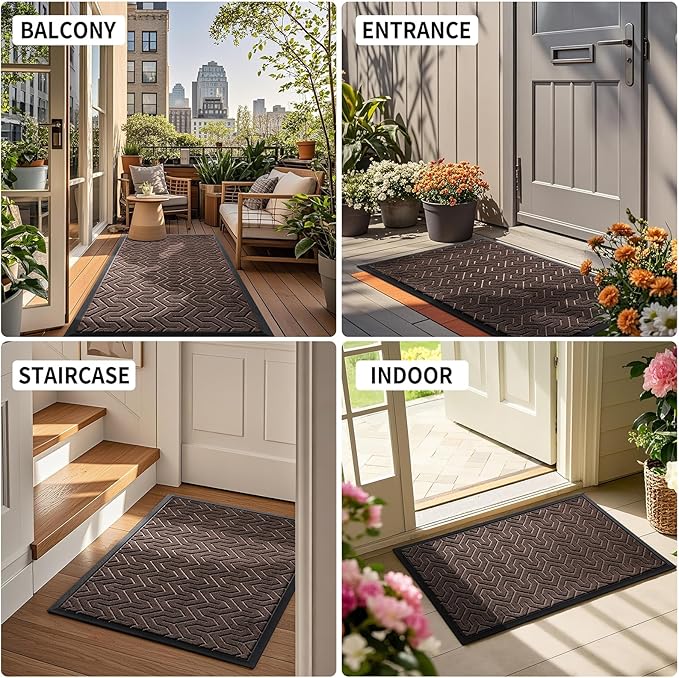 Yimobra Large Door Mat Outside Entrance 36x24, Waterproof Heavy Duty Outdoor Mats for Front Door, Non Slip Rubber Entry Mat for Garage Patio, Easy Clean, Brown