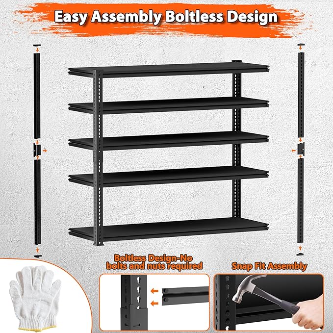 Storage Shelves Heavy Duty 2 PCS,60" L x 24" W x 78" H Garage Storage Shelves Unit Loads 3700LBS, 5-tier Adjustable Metal Industrial Utility Shelf Rack for Kitchen, Laundry Room, Warehouse, Basement