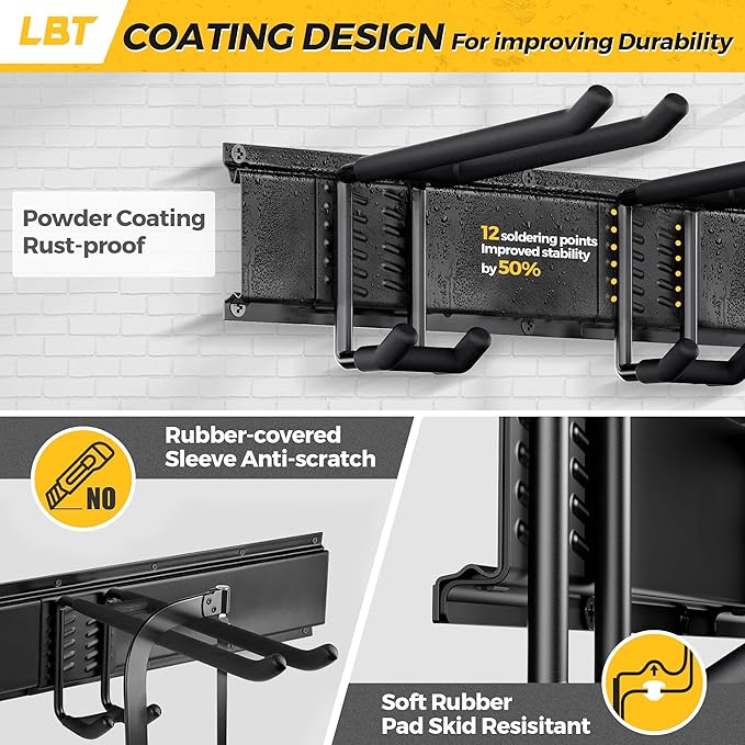 LBT 66" Garage Tool Organizer Wall Mount - 720lbs Garden Tool Organizer with Adjustable Hooks, Heavy Duty Metal Garage Storage Rack, Anti-Rust Shed Rack Holder Hanging Rake Broom Mower Snowboard