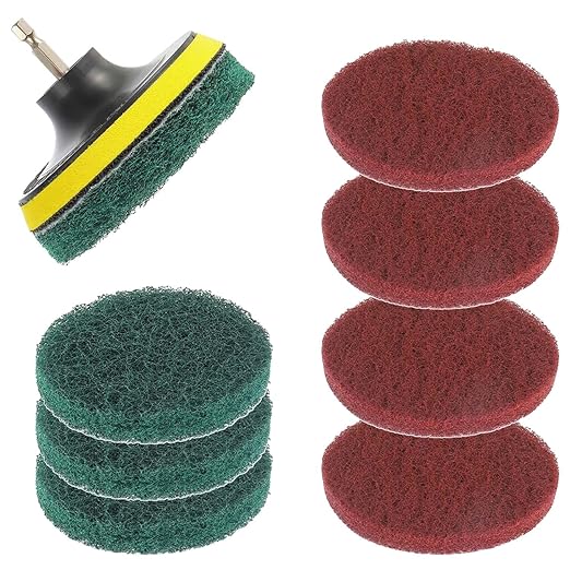 4 Inch Scrub Drill Brush Power Scouring Pads Household Cleaning Set for Kitchen Bathroom 4 Red Pads 4 Green Pads 1 Drill Attachment and 1 Universal Shaft