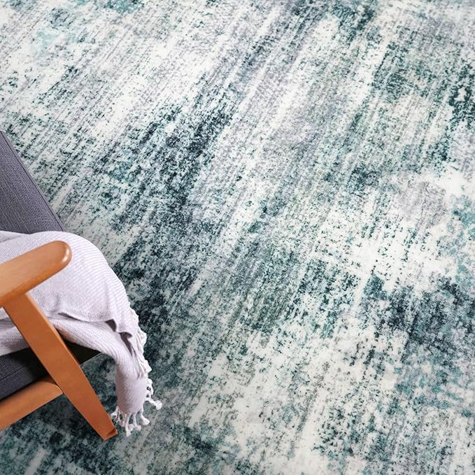 IOHOUZE Abstract Area Rug 3x5 Ft Washable Rugs for Entryway Indoor, Non Slip Kitchen Rug Printed Faux Wool Throw Rugs with Rubber Backing, Indoor Door Mat for Entrance Foyer Living Room, Sage Grey