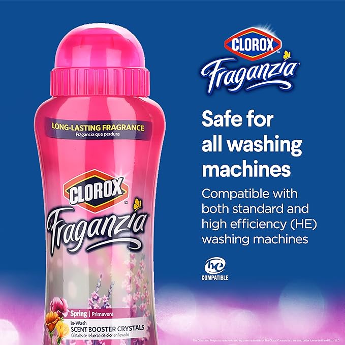 Clorox Fraganzia Laundry Scent Booster Crystals in Spring Scent - Scented In-Wash Freshener Beads for Fresh, Clean, Great Smelling Clothes and Linens, Twin 18 Oz - 6 Pack