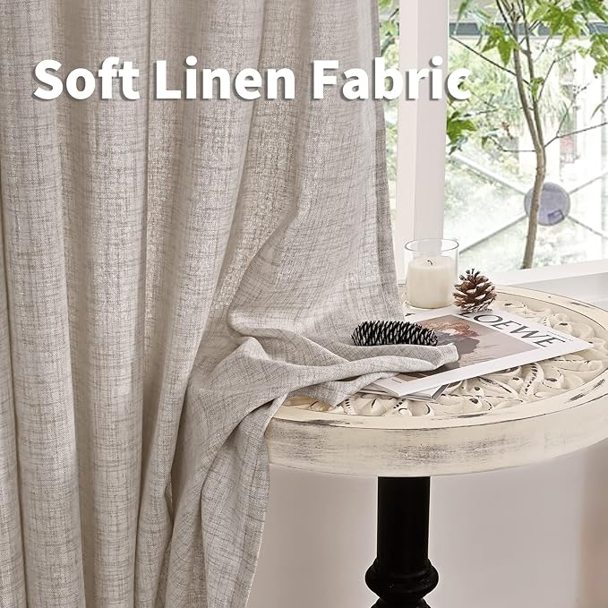 YoungsTex Rod Pocket Linen Curtains for Bedroom 38 X 63 Inches - Light Filtering Drapes with Back Tab for Living Room/Office/Farmhouse/Country Decorative, 2 Panels
