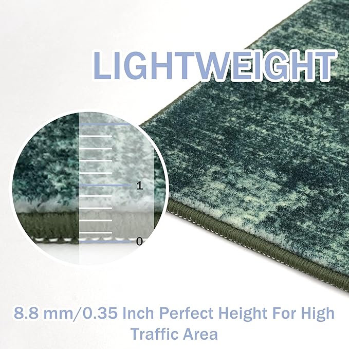 IOHOUZE Abstract Area Rug 4x6 Ft Washable Rugs for Entryway Indoor, Non Slip Small Living Room Rugs Printed Faux Wool Throw Rug, Floor Carpet for Kitchen Nursery Playroom, Dark Green