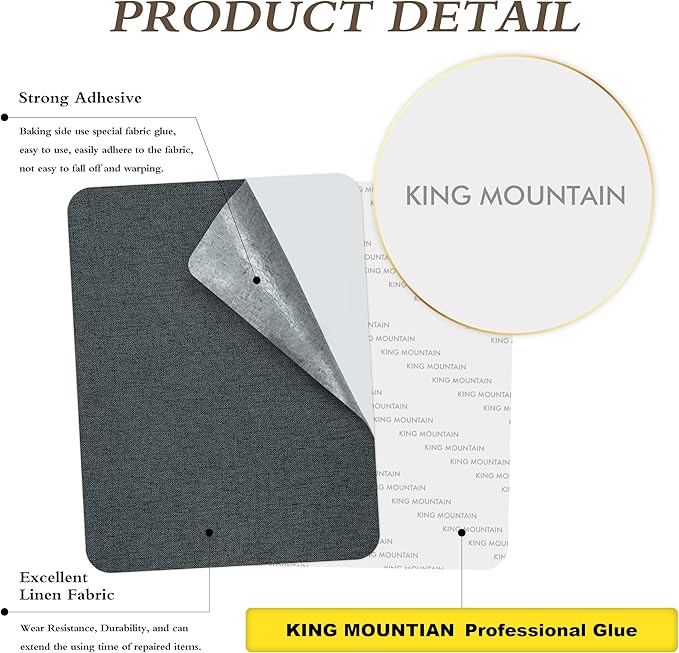 KING MOUNTAIN Fine Linen Repair Patches, Self-Adhesive Linen Fabric Patches, 8X11 inch Extra Size, Multi Color, Can be Used for Linen Sofa Repair and Linen Clothes Repair(8" x 11", Charcoal Gray)