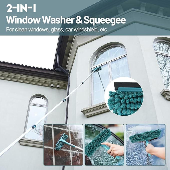 36 Foot High Reach Duster Kit with 7-30FT Extension Pole High Ceiling Dusting and Window Cleaning Kit with Telescopic Pole Window Washer&Squeegee,Cobweb Duster,Fan Duster and Feather Duster