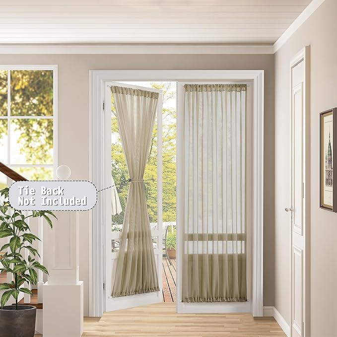 Tollpiz Sheer Door Curtain Closet Linen Textured Curtains Sheer Doorway Light Filtering Voile Patio Glass Door Rod Pocket Curtain French Door, 54 x 72 inches Long, Taos Taupe, Set of 1 Panel