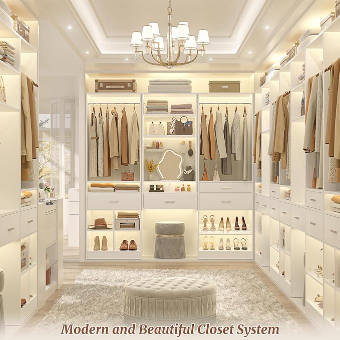 Unikito 75” Modular Closet System, Freestanding Closet Organizer with Hanging Rods and Drawers, Adjustable Clothes Garment Rack with Shoe Rack, Sturdy Walk in Closet Set for Bedroom, Mudroom, White