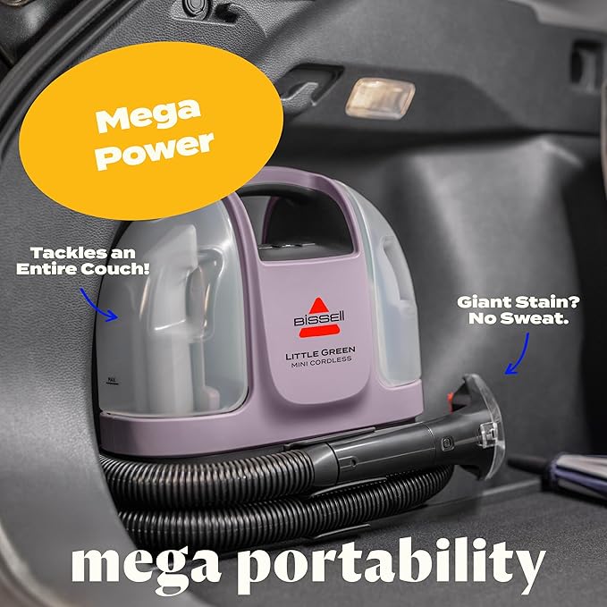 BISSELL Little Green Mini Cordless Portable Carpet and Upholstery Deep Cleaner, Car/Auto Detailer, with HydroRinse Self-Cleaning Tool and 4" Tough Stain Tool, Limited Edition Color Dusk Pink, 4015F