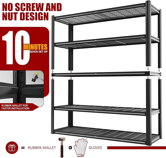48" W Metal Garage Shelving 5 Tier Storage Shelves Heavy Duty 3030LBS Adjustable Shelf Unit Garage Shelving for Warehouse, Industrial, Basement, 72" H x 48" W x 24" D