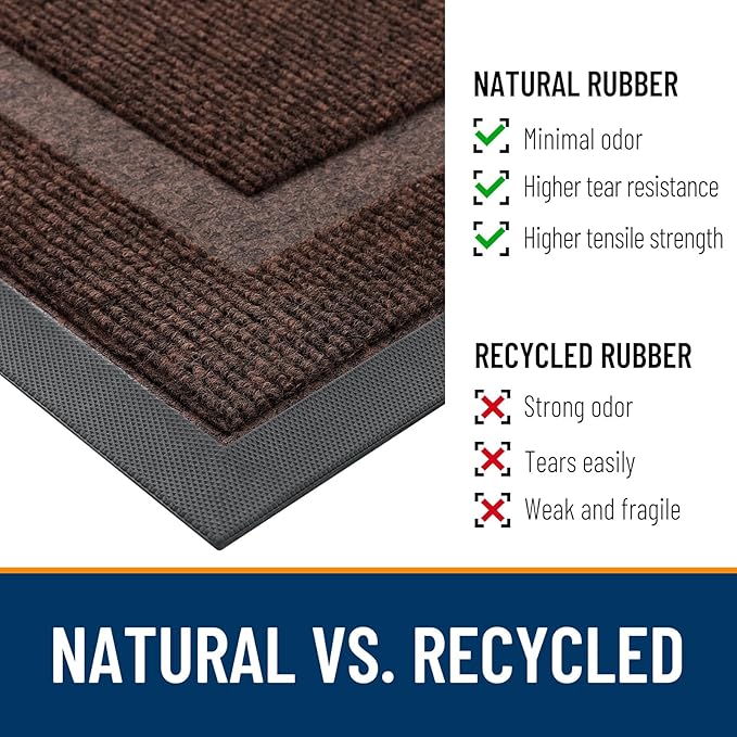 OLANLY Front Door Mat Indoor Outdoor Entrance, Waterproof All-Season, All-Weather Doormat, Sturdy Natural Rubber, Fade Resistant, Low Profile, Easy Clean Patio Porch Entryway Mat, 71x23, Dark Brown