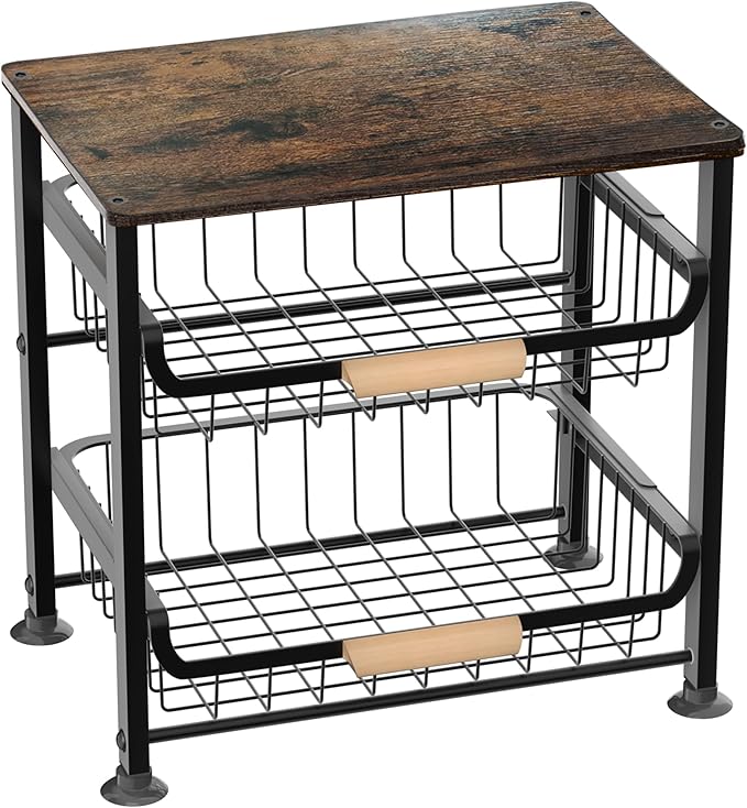 3-layer Kitchen Fruit Storage Basket Snack Rack, Countertop & Desktop Pull-out Metal Basket with Handle, Organizers