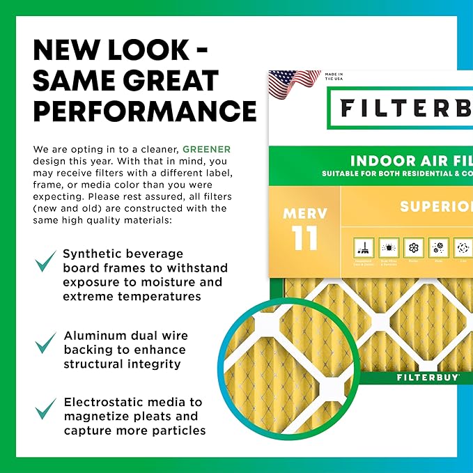 Filterbuy 14x14x2 Air Filter MERV 11 (MPR 1200) Allergen Defense Replacement (4-Pack), Electrostatic Pleated HVAC AC Furnace Filters, Made in USA (Actual Size: 13.50 x 13.50 x 1.75)