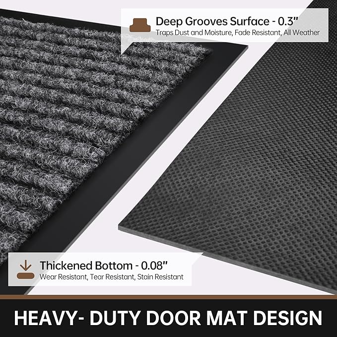 Front Door Mat, 60" x 36" Heavy Duty Indoor Outdoor Doormat, Non-Slip Welcome Mats for Entryway, Rubber Backing Low Profile Commercial Door Mats