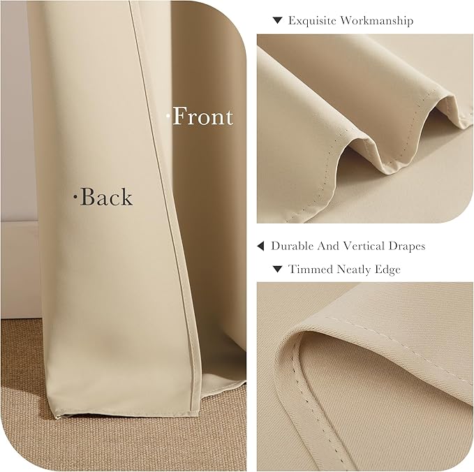 PONY DANCE Blackout Small Window Curtains for Bathroom 36 inch Length, Room Darkening Light Block Short Privacy Solid Drapes for Kitchen Bedroom Basement(2 Panels, W 42 x L 36 inches, Biscotti Beige)