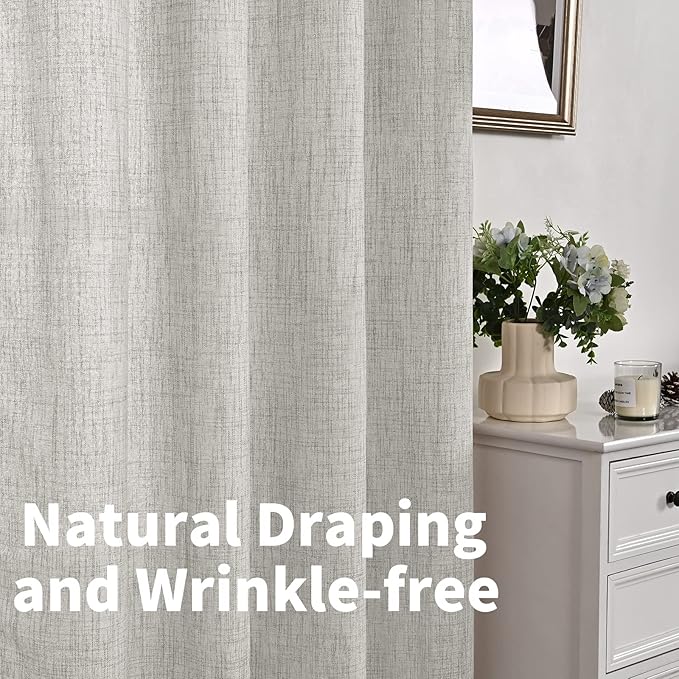 YoungsTex Light Grey Linen Curtains 40 Inches Long for Kitchen Cafe Window, Short Length Semi Sheer Drapes Back Tab Rod Pocket Light Filtering for Bathroom Bedroom, 2 Panels, 42 X 40 Inch