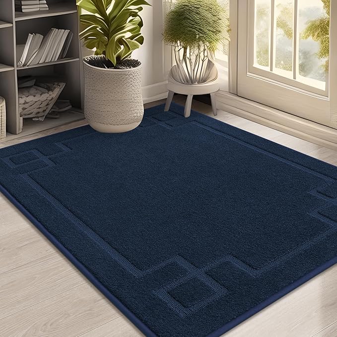 BEQHAUSE Door Mat 32" x 48", Non-Slip Door Mats Indoor Entryway Rugs Washable Low-Profile Absorbent and Stain Resist Floor Mats, Dog Door Mat for Front Back Door, Muddy Wet Shoes & Paws, Navy Blue