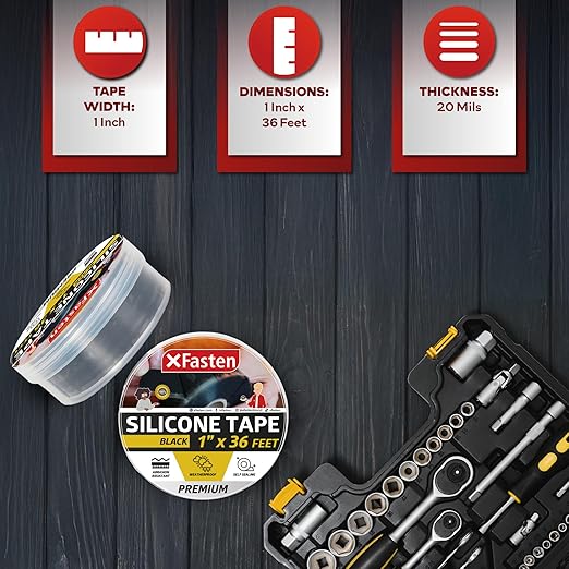 XFasten Self Fusing Silicone Tape Waterproof Black – 1" x 36 Feet (3-Pack 108ft), Self Amalgamating Tape, Silicone Rubber for Plumbing, Sealing Pipes, Hose Repair, Outdoor Coax and Electrical Cables