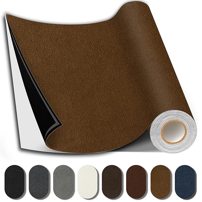 Suede Repair Patch, 17X158 Inch Fabric Large Repair Tape, Self-Adhesive Patches for Furniture, Sofa, Car Interior, Shoes, Hand Bag, Clothing (Brown, 17X158 Inch)