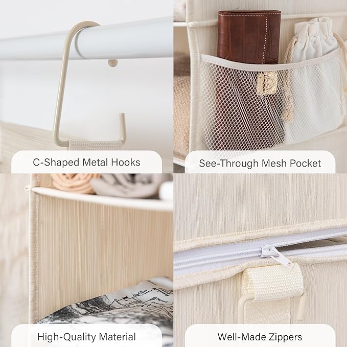StorageWorks 6-Shelf Jumbo Closet Organizers, Two 3-Shelf Separable Hanging Shelves for Closet, 13" D x 15" W x 48 ¼"H,Mixing of Beige, White & Ivory