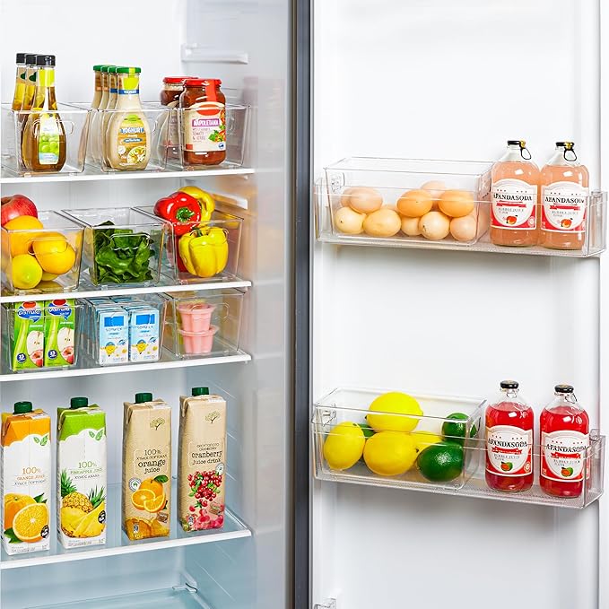 Vtopmart Clear Plastic Pantry Organizer Bins, 6 PCS Food Storage Bins with Handle for Refrigerator, Fridge, Cabinet, Kitchen, Countertops, Cupboard, Freezer Organization and Storage, BPA Free, Small