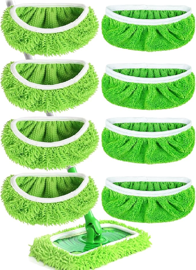 8PCS Reusable Microfiber Mop Pads Washable Wet Pads Compatible with Swiffer Sweeper Refills Pads for Wet & Dry Sweeping Cloths Mop Head Replacement for Household Cleaning