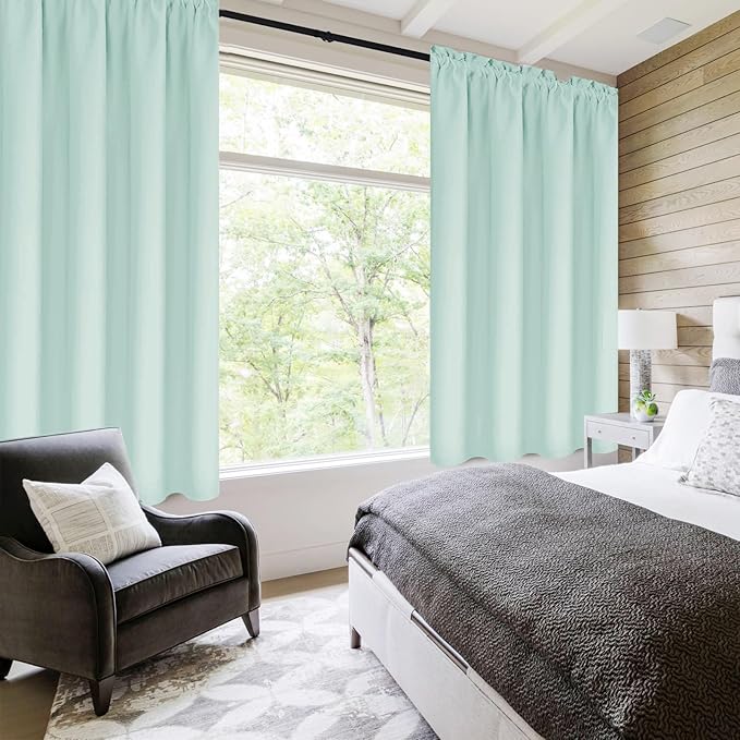 DWCN Blackout Curtains for Living Room Thermal Insulated, Energy Saving & Noise Reducing Bedroom Curtains, Mint Green, W 42x L 54 Inch, Set of 2 Rod Pocket Curtain Panels