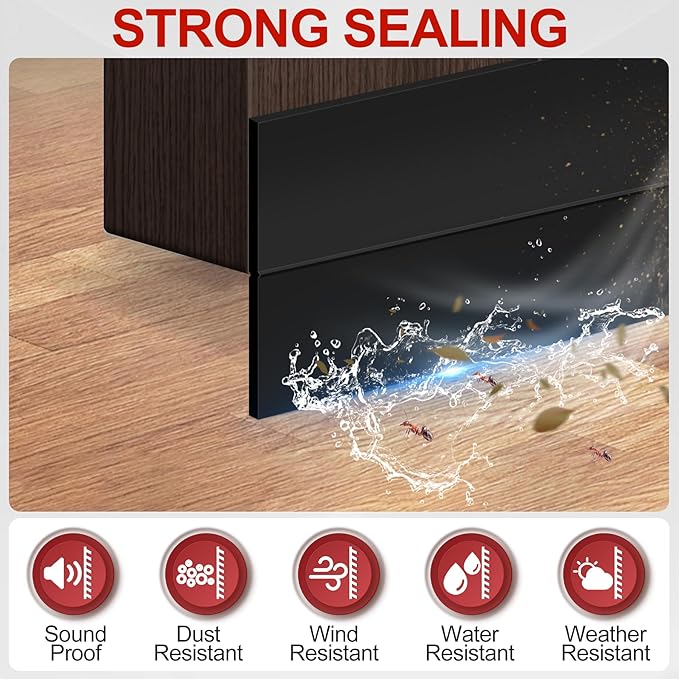 MYFAMIREA Door Weather Stripping 2IN (W) x 20FT (L) Door Draft Stopper Seal Tape Silicone Seal Strip Self Adhesive Shower Sweep Insulation Tape Side Bottom Strip for Sliding Glass Window Gap, Black
