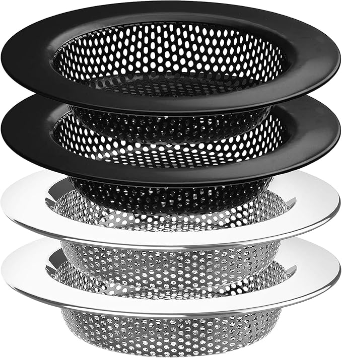 4 Pcs Stainless Steel Mesh Sink Drain Strainer, 4.5" Top / 3" Kitchen Filter Trap Basket with Large Wide Rim, Large Food Catch for Bathroom Bathtub Wash Basin Floor Drain Balcony RV Drain Hole