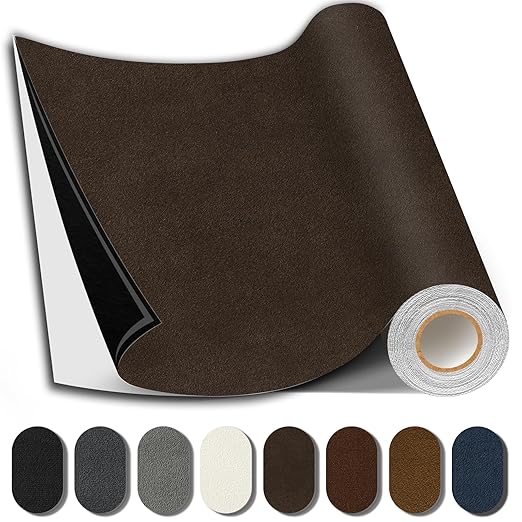 Suede Repair Patch, 17X158 Inch Fabric Large Repair Tape, Self-Adhesive Patches for Furniture, Sofa, Car Interior, Shoes, Hand Bag, Clothing (Coffee, 17X158 Inch)