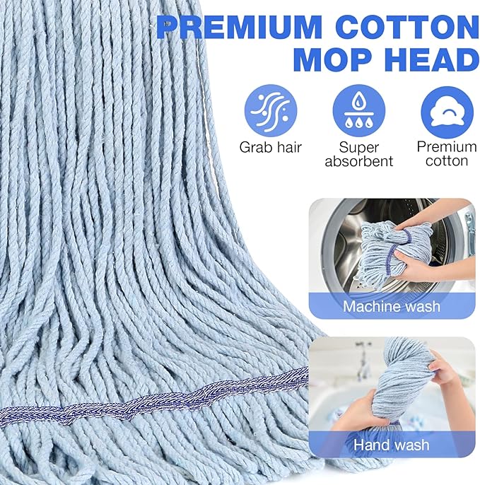 String Mop for Floor Cleaning - Heavy Duty Industrial Commercial Wet Mop with Extra Replacement Head , 59inch Handle, for Home,Garage,Office, Workshop, Warehouse Floor Cleaning