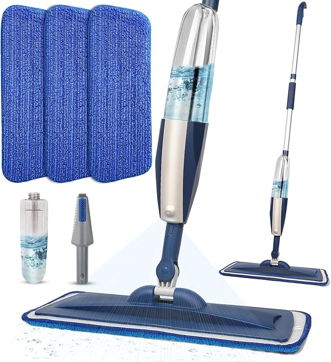Mops for Floor Cleaning Wet Spray Mop with 14 oz Refillable Bottle and 3 Washable Microfiber Pads Home or Commercial Use Dry Wet Flat Mop for Hardwood Laminate Wood Ceramic