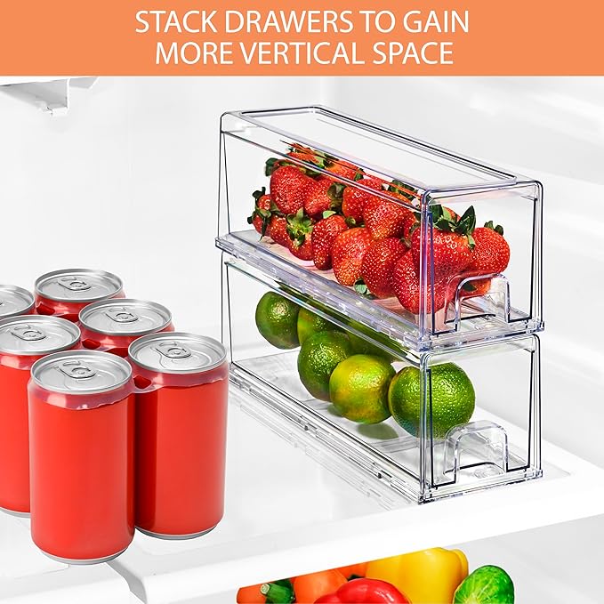 Sorbus Small Clear Storage Drawers (2 Pack) – Stackable Organizer Bins with Pull-Out Drawers for Kitchen, Pantry, or Fridge – Acrylic Storage Bins with Handles