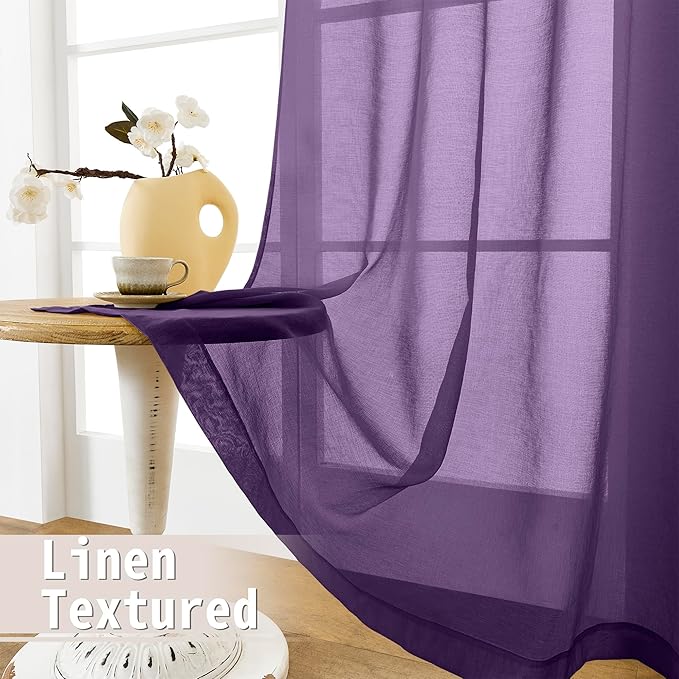 Tollpiz Sheer Door Curtains Closet Linen Textured Curtains Sheer Doorway Light Filtering Voile Rod French Door Pocket Curtain Patio Glass Door, 25 x 72 inches Long, Royal Purple, Set of 1 Panel