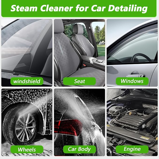 Handheld Steam Cleaner, 2500W High Pressure Steamer for Cleaning, Portable Steam Cleaner with 1.6L Water Tank, 3 Levels Adjustable Handle, Steam Cleaner for Home, Car, Furniture, Bed Bugs (Green)